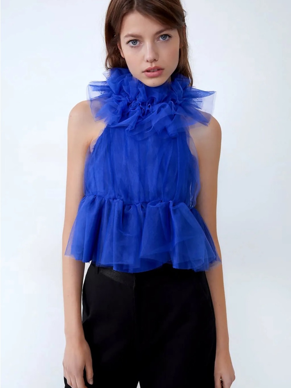 Zara Cobalt Blue Ruffle Top - Picture 6 of 7
